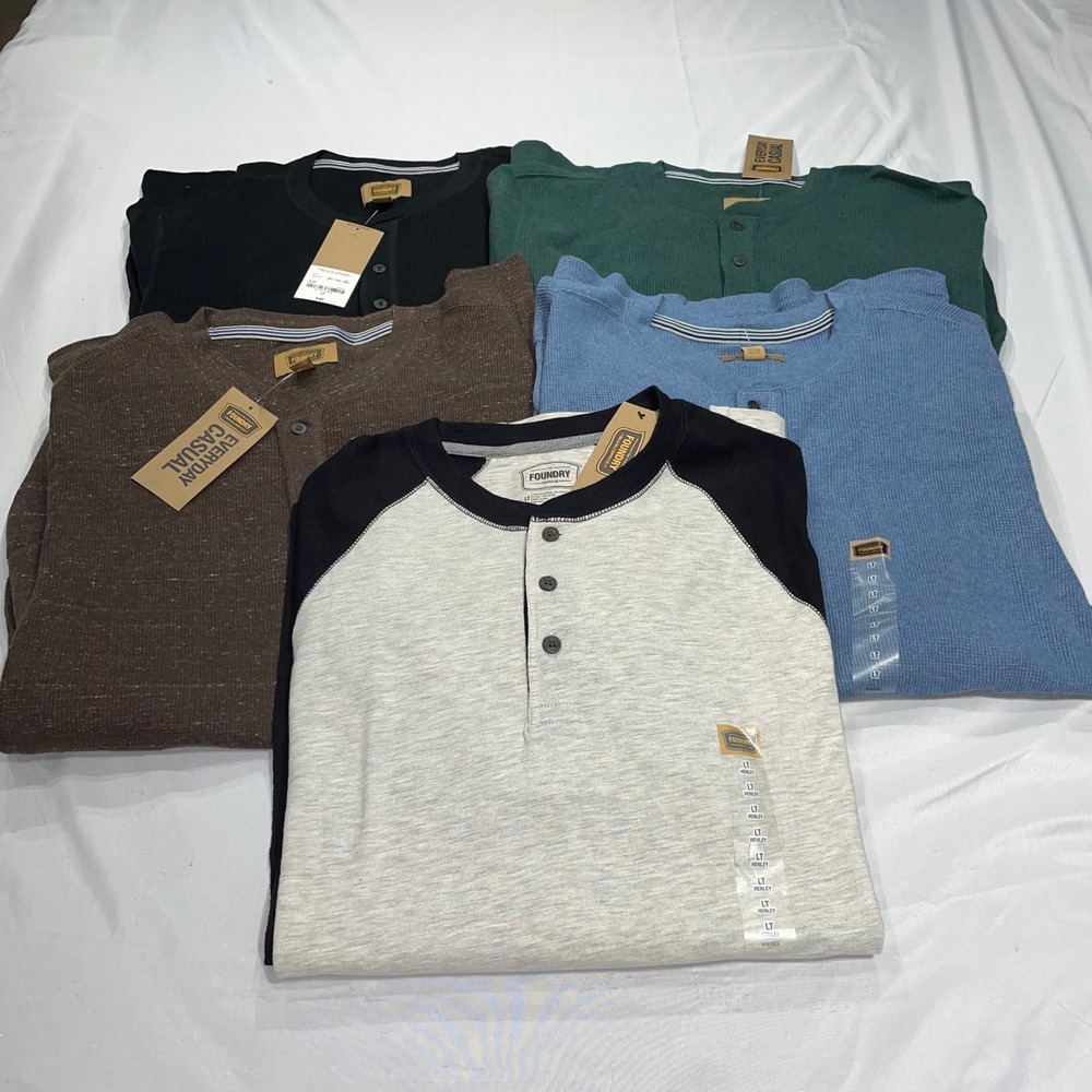 The Foundry Supply Co Mens LT Large Waffle Knit Henley‎ Shirt Long Sleeve Bundle